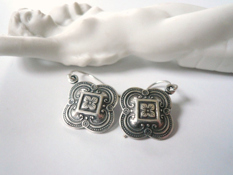 Medium Celtic earrings, Silver earrings, Outlander fan gift, Art nouveau scrolled floral earrings, Victorian earrings, gift for girlfriend