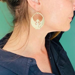 Goddess Isis jewelry Silver or Gold Egyptian Revival statement hoops Art Deco dangle earrings 1920s Flapper costume idea image 3
