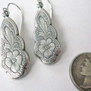 vintage style silver victorian earrings with flowers