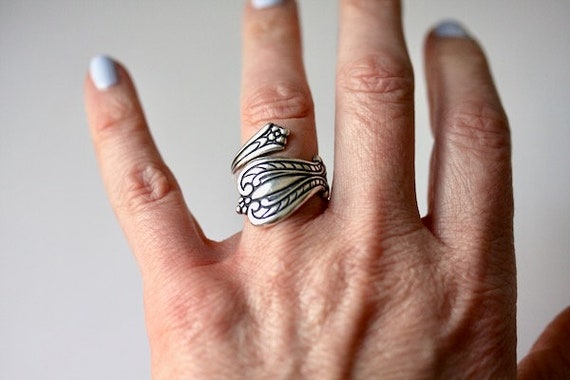 Adjustable antiqued silver ring, new Art Nouveau … - image 1