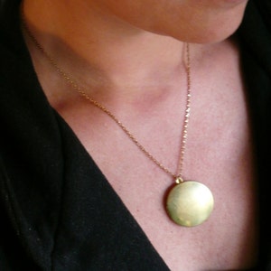 Big brass round gold locket necklace Large picture locket and chain for photo Plain round locket Long or short necklace chain Working locket