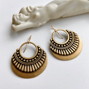 Boho chic hoops, festival earrings, bronze boho earrings, boho hoops, antiqued gold tribal dangles, big gold hoop earrings, babysitter gift