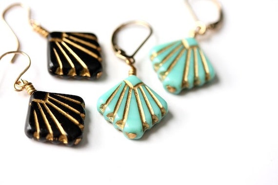 Art deco black and gold earrings, dainty 20s dang… - image 5