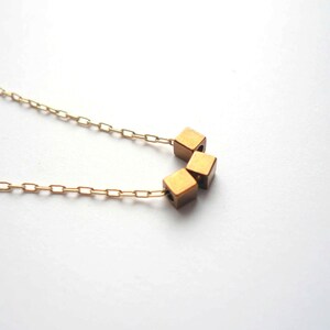 Dainty gold geometric cube layering necklace, feminine and delicate 14K gold fill chain with tiny vintage brass cubes, custom length chain