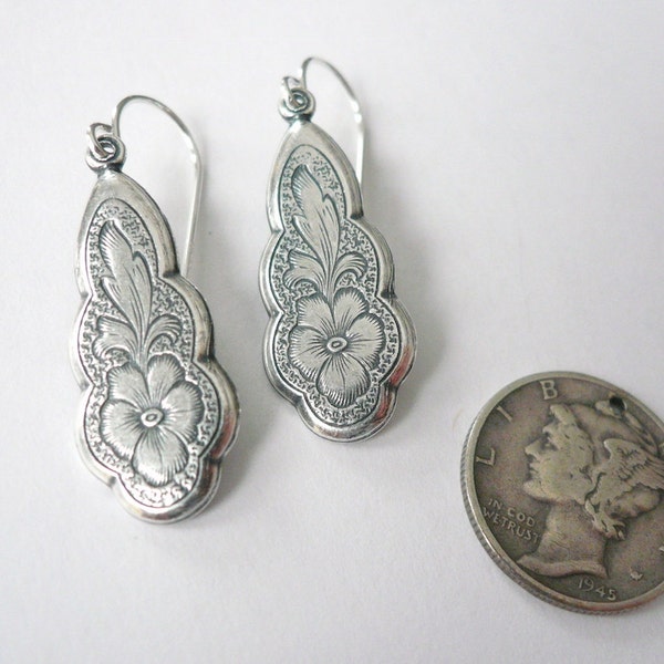 Silver earrings, garden floral silver drops, Romantic earrings, feminine earrings, Art Nouveau, flower silver dangles, Sterling silver wires
