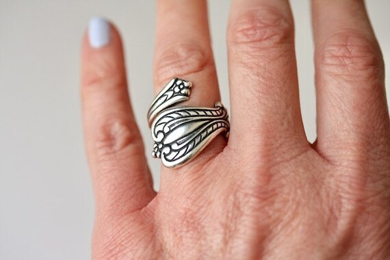 Adjustable antiqued silver ring, new Art Nouveau … - image 8