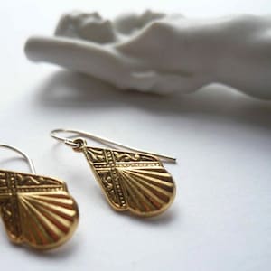 Gold Art deco earrings, small gold bridal earrings, vintage 1920s style small gold geometric teardrops, 14K gold fill ear wires, affordable gift