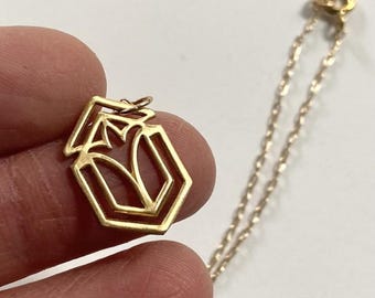 Frank Lloyd Wright gold necklace, Art deco necklace chain with geometric brass gold architecture inspired Tree of Life pendant, 14K GF chain