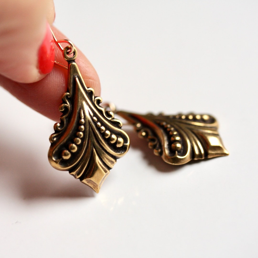 Boucles D'oreilles Goutte Noires Longues Style Art Nouveau - Neuf Sans Emballage