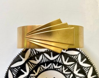 Gold cuff,  Art Deco bracelet cuff, Big gold bracelet, Geometric cuff bracelet, Great Gatsby style, matching gold earring set available