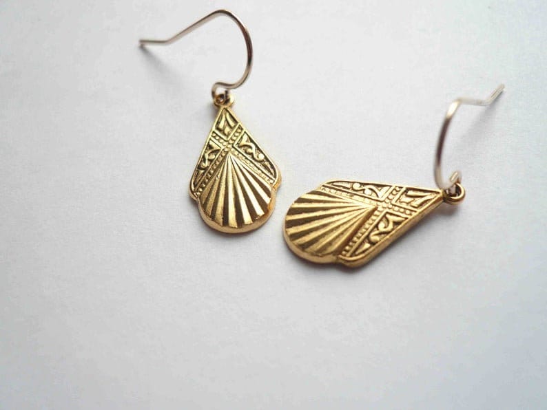 Gold Art deco earrings, small gold bridal earrings, vintage 1920s style small gold geometric teardrops, 14K gold fill ear wires, affordable gift