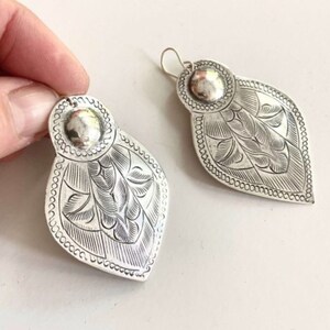 Moroccan silver earrings, Lightweight southwestern silver dangles, Mexican style stamped tin, Sterling ear wires, hand stamped Thai pendants image 1