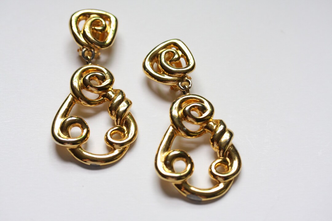 Vintage Anne Klein Earrings, Big Gold 80s Earrings, Gold Statement