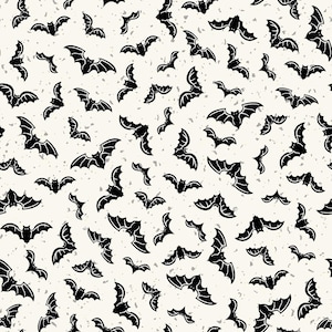 GOTH GARDEN by Maywood Studio – A Hauntingly Beautiful Fabric Collection - White Flying Bats #10854M-W