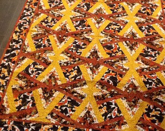 KOI DOUBLE DIAMOND Handmade Lap Quilt - Asian Fabrics - Oriental - Lucky Koi - 52 x 73 - Nellie J Designs