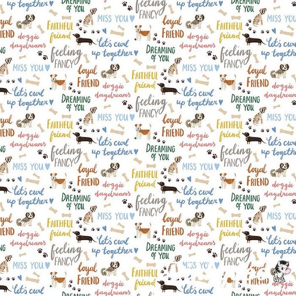 UPTOWN DOGS by Clothworks Fabrics, Dog Words - puppy