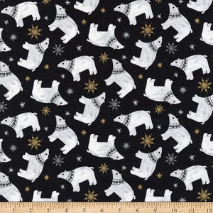 PEACE ON EARTH - Black, White and Gold Polar Bears by 3 Wishes Fabrics - Holiday, Christmas, Quilt Fabric