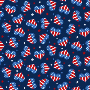 Gnome of the Brave - Navy Flag Hearts - by Henry Glass Fabrics - 4th of July, patriotic