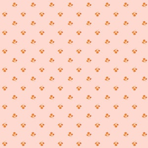 May include: A seamless pattern featuring a repeating design of small, orange-brown flower clusters on a light pink background.