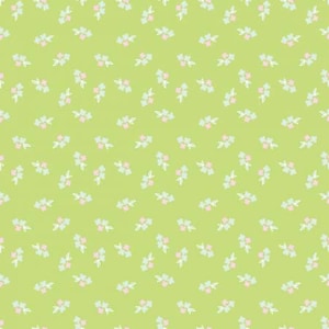 May include: A seamless pattern featuring small floral clusters in pink and light blue, outlined in white, scattered across a light green background. The design is simple and delicate, suitable for various applications.