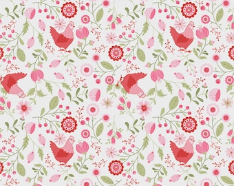 Smitten Chicken White Smitten Chicken | Lori Woods Collection | Poppie Cotton | SN251119 | 100% Cotton Quilting Fabric