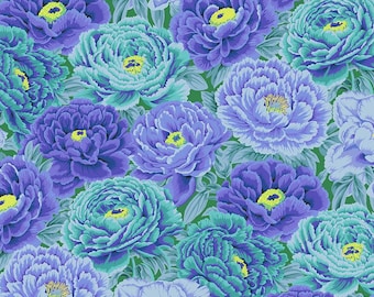 TIBETAN PEONY Blue | Philip Jacobs for Kaffe Fassett Collective | August 2025 | PWPJ136.BLUE | Quilt Fabric Sold By 1/4, 1/2, 1 Yard Cuts