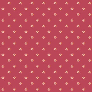 May include: A seamless pattern featuring a repeating design of small, three-petal flowers in a pale orange color on a solid red background.