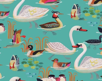 Get Your Ducks in a Row - Cyan Swanning Off | Dear Stella | Waterfowl Quilt Fabric | ST-DBO3657CYAN