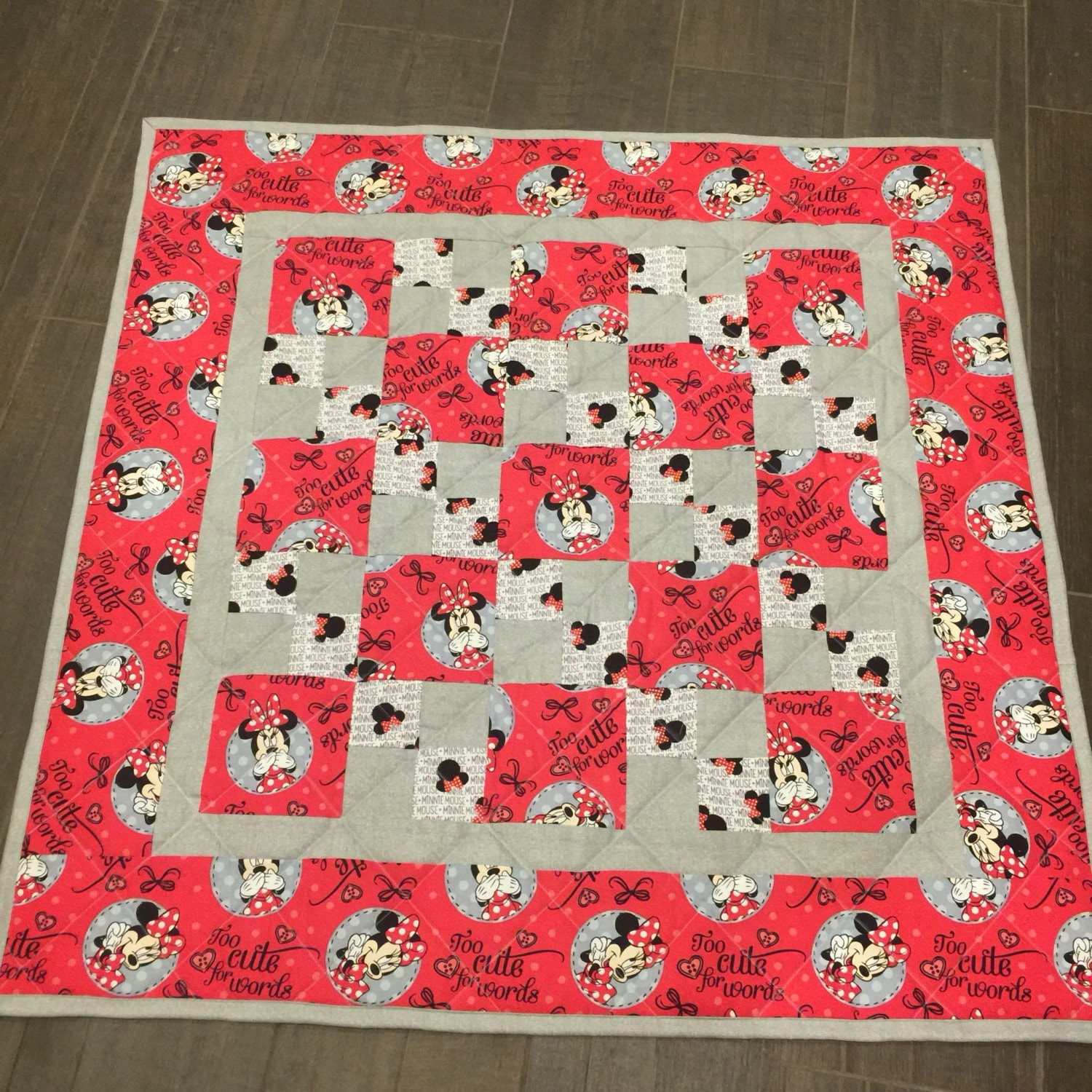 MINNIE MOUSE Baby Quilt Modern Disney Quilt 37 X 37 Disney Minnie Mouse Ready to Go Handmade Quilt 4 Patch Red Black White Etsy Canada