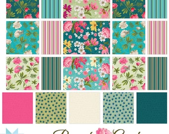 PEACOCK GARDENS Fabric Collection by Clothworks – Precuts Layer Cake, Charm Pack | Elegant Peacock Floral Quilt Fabric