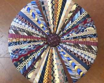TIE TUFFET -  Handmade Tuffet 18" Round - one of a kind - Ottoman - Foot Stool - recycled ties - upcycle - mens ties - repurposed - silk