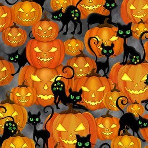 TRICK OR TREAT, Pumpkin Glow by Michael Miller Fabrics - Dcx10329, black cat, halloween quilt fabric