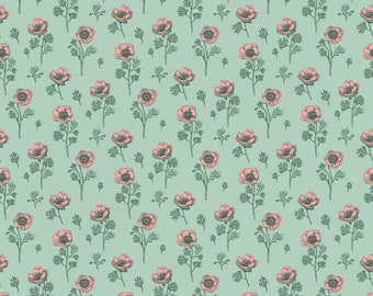 PORCH SWING from Riley Blake Designs, Mint Green Botanical Anemones , country flowers fabric, quilting, yardage,