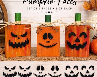 Pumpkin Faces | Set of 6 | Laser Cut to fit on a 2x4 | Birch Wood | Wood Craft Suppy | DIY Halloween