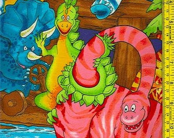 DINOTYKES By Andover Fabrics, dinosaur panel, Yellow, Green, Orange, Dino, Quilt Fabric