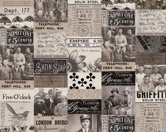 CHARCOAL COLLAGE | Tim Holtz | Eclectic Elements | PWTH310.CHARCOAL | Quilt Fabric | 1/4, 1/2, 1 Yard Cuts