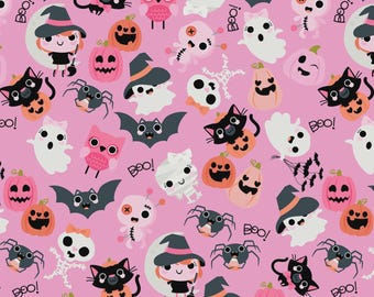 NOT SCARY Pink Boos With Bows | Poppie Cotton | NT26501 | Halloween Premium Cotton Quilt Fabric