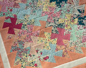PRECIOUS PETITES, Tumbler Quilt Top 39 X 42 - A Riley Blake Collection, baby quilt, lap quilt modern fabric, quilt, white main floral fabric