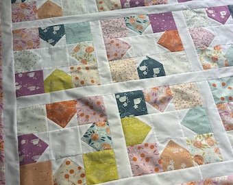 HOMAGE | Charm Star Quilt Top | Riley Blake Fabric Collection | Measures 59.5 square | Cotton Throw Quilt
