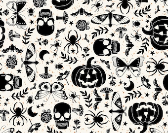 GOTH GARDEN by Maywood Studio – A Hauntingly Beautiful Fabric Collection - White #10850M-W