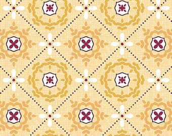 MABON Mosaic in Shallows Yellow by Contempo Studios for Benetex, blue, yellow, aqua, plum,  pattern