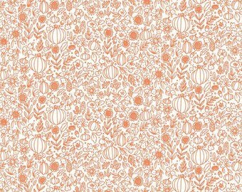 HAPPY FALL Days,  Floral Outline by Riley Blake, Fabric Collection, harvest, modern fabric, quilt, white main floral fabric, C16344-CLOUD