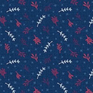 MABON Boughs Navy by Contempo Studios for Benetex, blue pattern, 1817-11, blue and cranberry