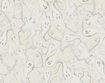 WITCH'S TALE Light Cream Digital Ghosts | Clothworks | Lext Grenzer Collection | Y4789-2 | Halloween Cotton Quilt Fabric