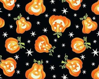 HERE WE GLOW Pumpkins by Henry Glass Fabrics - Glow in the Dark Fabric, yardage, halloween skeletons, frankenstein