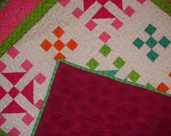 MODERN SPLASH of COLOR - handmade quilt - bright colors - baby quilt - 43 x 43