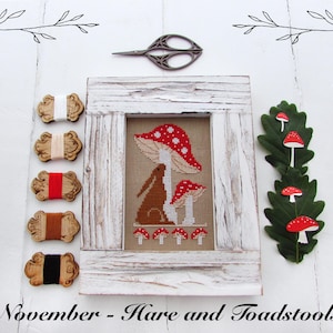 Hare and Toadstools Cross Stitch Pattern: Autumn Fall Toadstool - Instant Download PDF