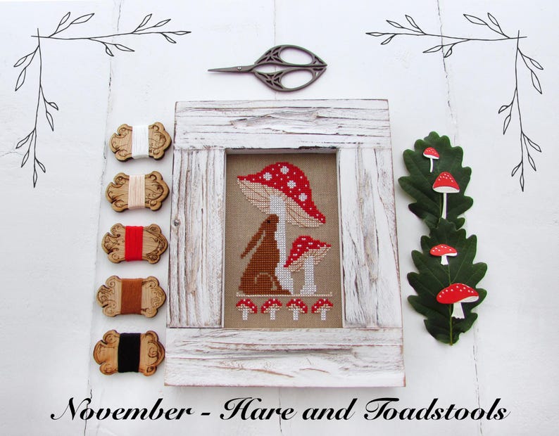 Hare and Toadstools Cross Stitch Pattern: Autumn Fall Toadstool ...