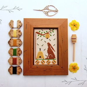 Hare and Honey Bees Cross Stitch Pattern - Honey Bee Cross Stitch - Instant Download PDF