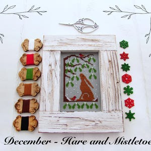 Hare and Mistletoe Cross Stitch Pattern - Winter Christmas Mistletoe - Instant Download PDF